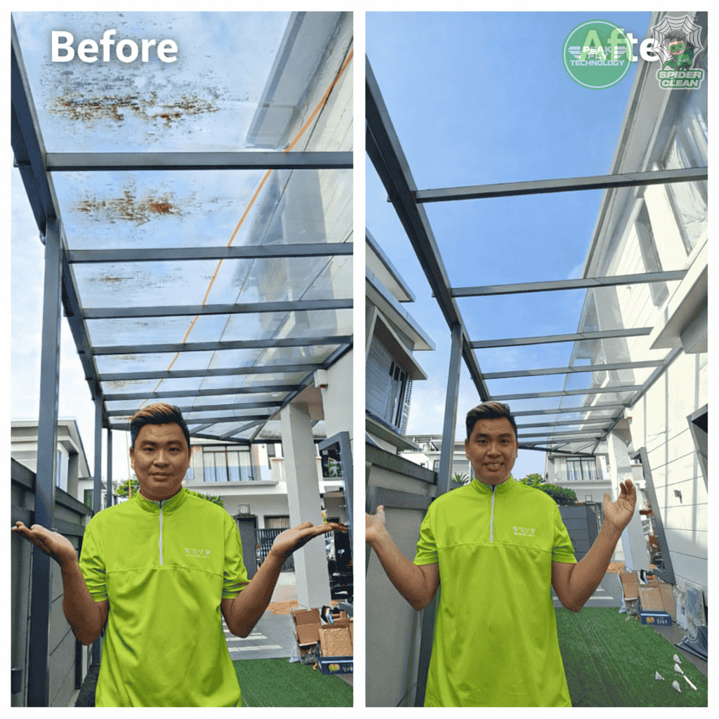 Peak Fly Technology (M) Sdn. Bhd. | Project - Glass Awning Cleaning @ Taman Desa Tebrau Johor Bahru